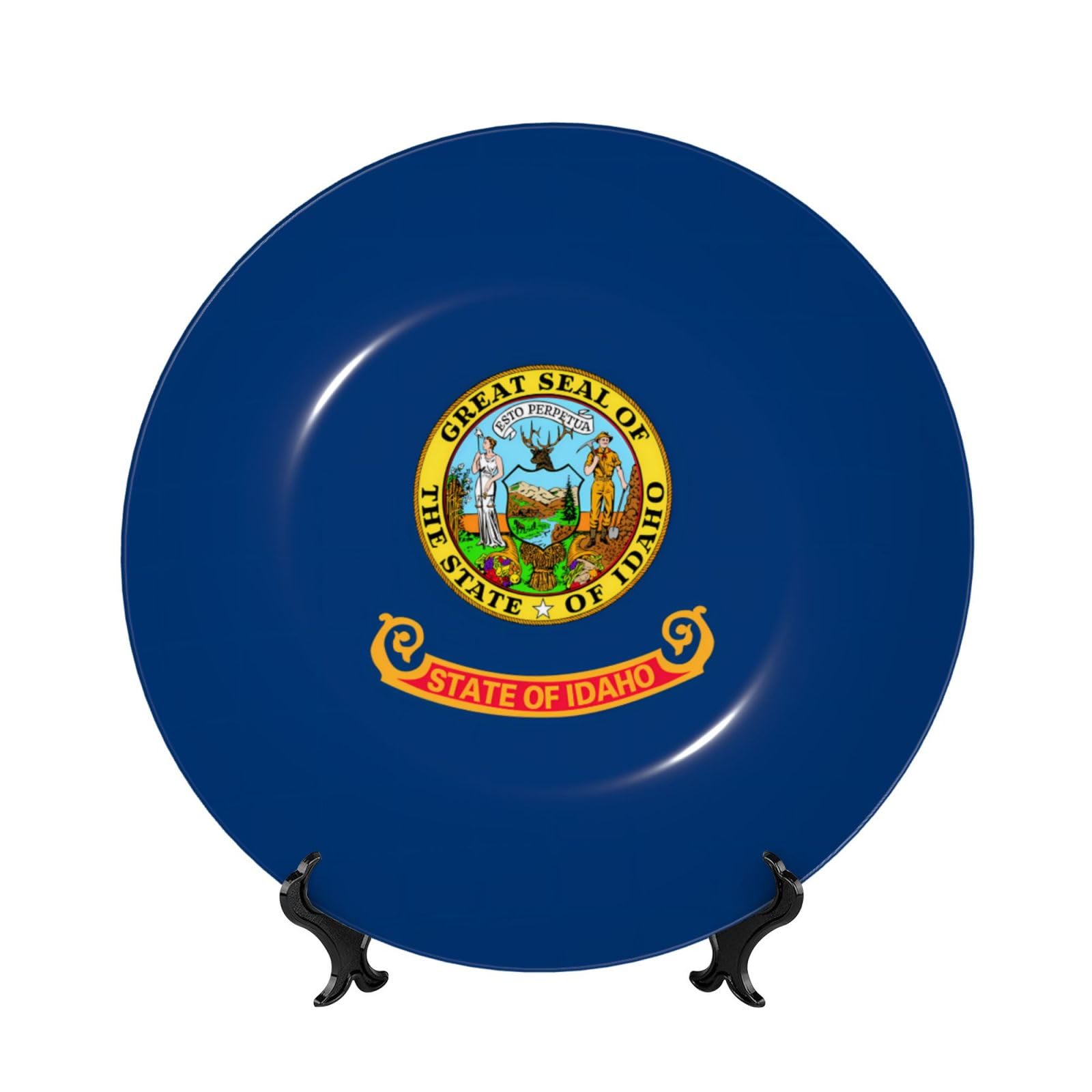 SXZVVBN Idaho state flag Bone China Decorative Plate Art with Stand Removable Adhesive Hanging for Home Office 7in