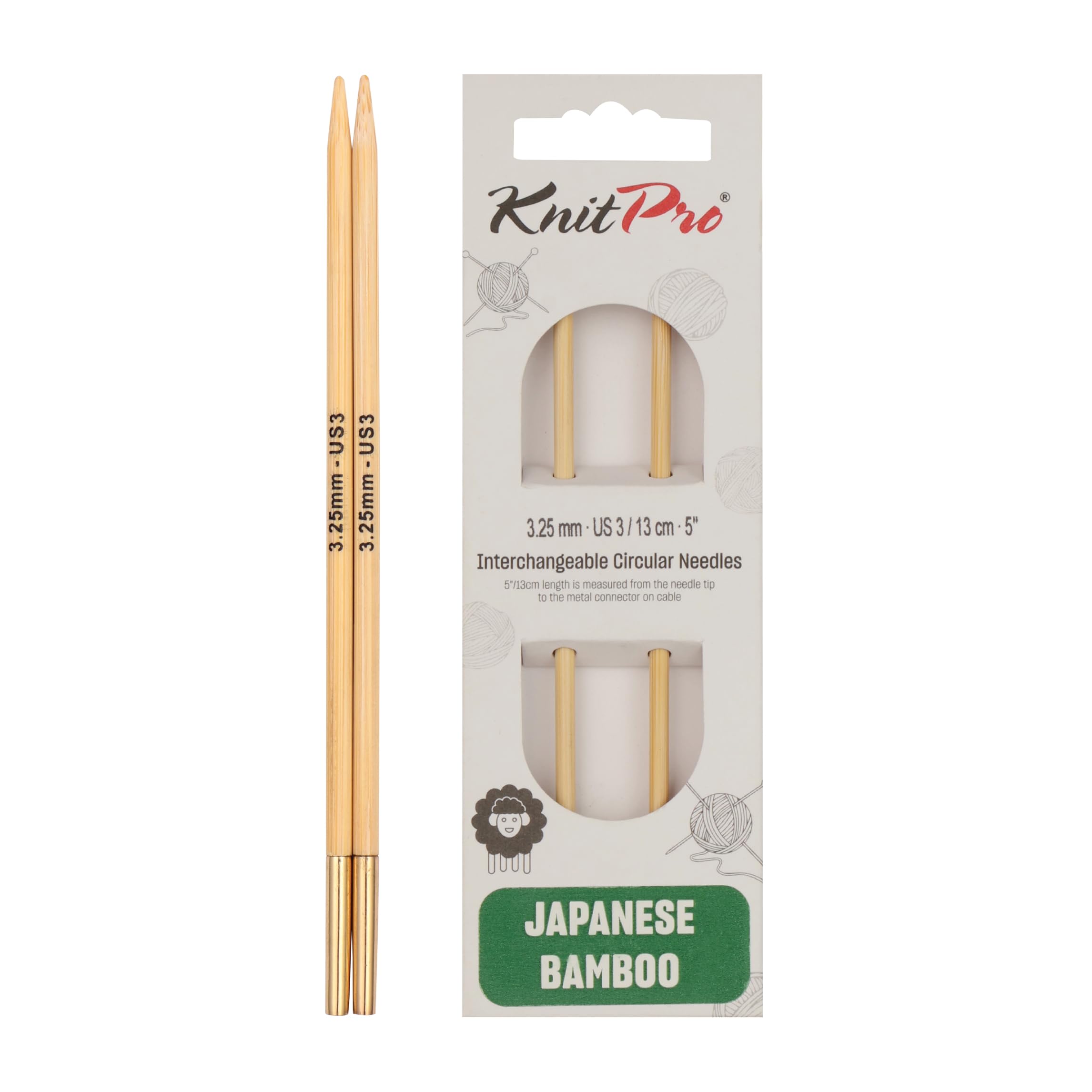 KnitPro Bamboo Interchangeable Circular Needles 5" (13cm) | 3.25mm