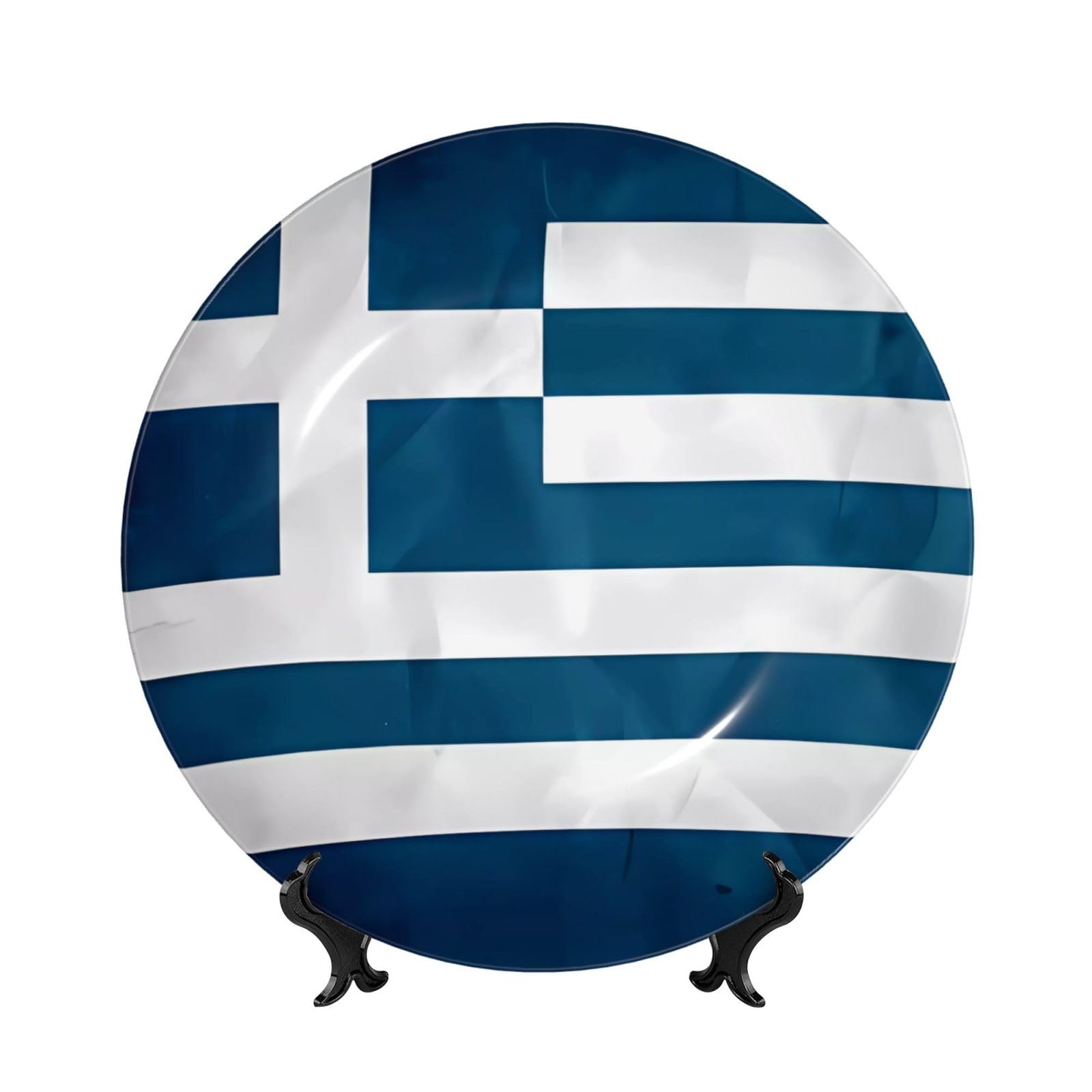 SXZVVBN greek flag Bone China Decorative Plate Art with Stand Removable Adhesive Hanging for Home Office 7in