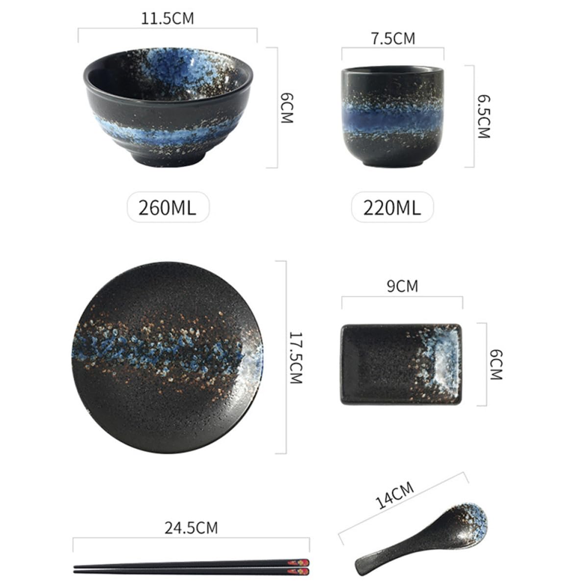 NUOBESTY Ensemble Vaisselle Céramique 4 Pièces pour Restaurant de Sushis – Bols, Cuillère et Plat – Service Table Japonerie, Lavable Lave-vaisselle, Usage Hôtel et Fondue
