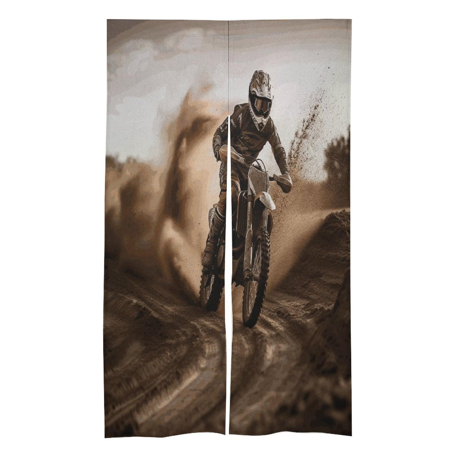 Fekiloot Style Motocross Door Curtain For Doorway Privacy French Theme Blackout Curtain Splice Thermal Insulated Door Cover Rustic Room Divider Home Decoration 17W X 57L In