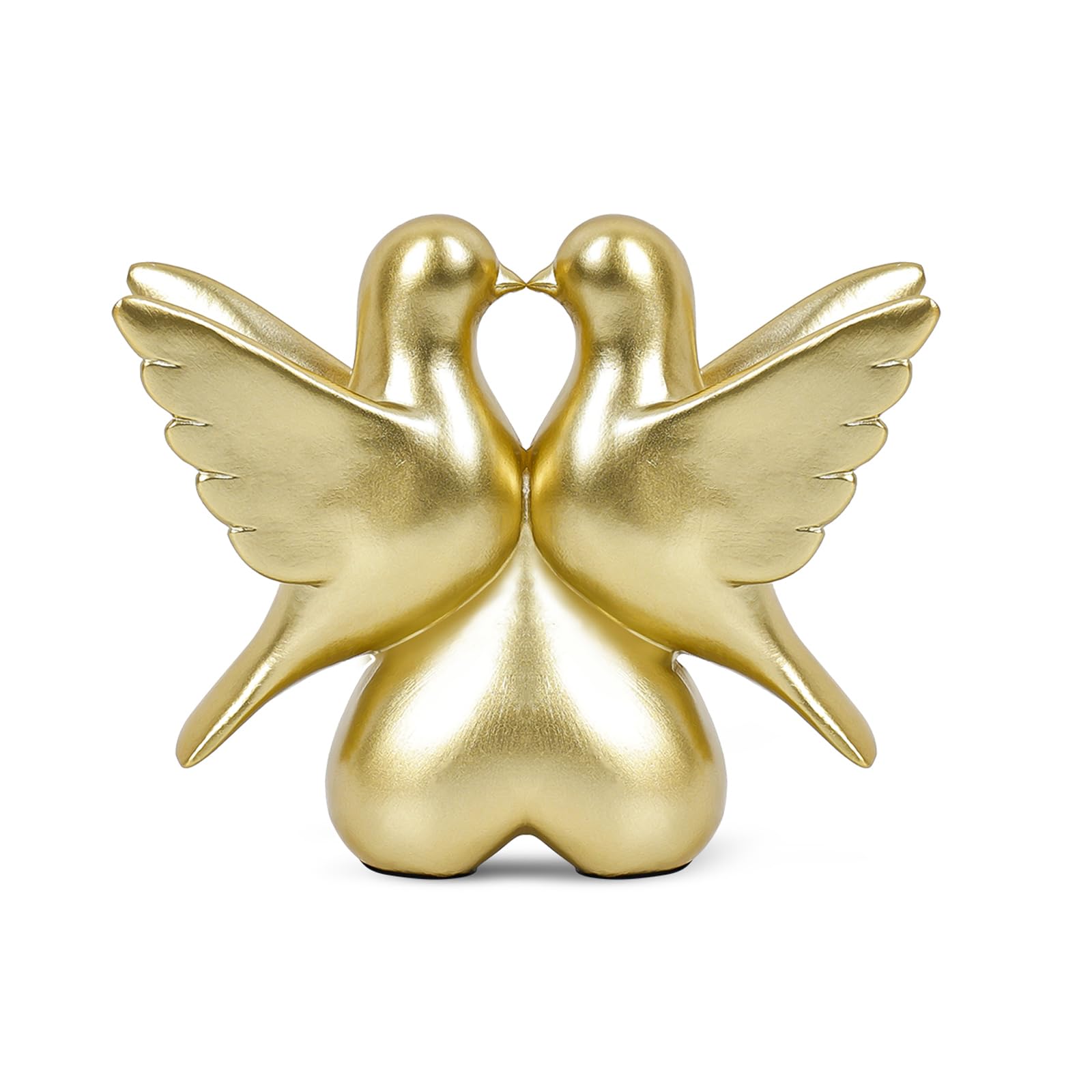 FewSkoy Gold Birds Figurines Home Decor Stautes Living Room Bedroom Office Shelf Table Modern Aesthetic Decoration Accents Sculptures Gifts for Counple Kissing Doves Heart