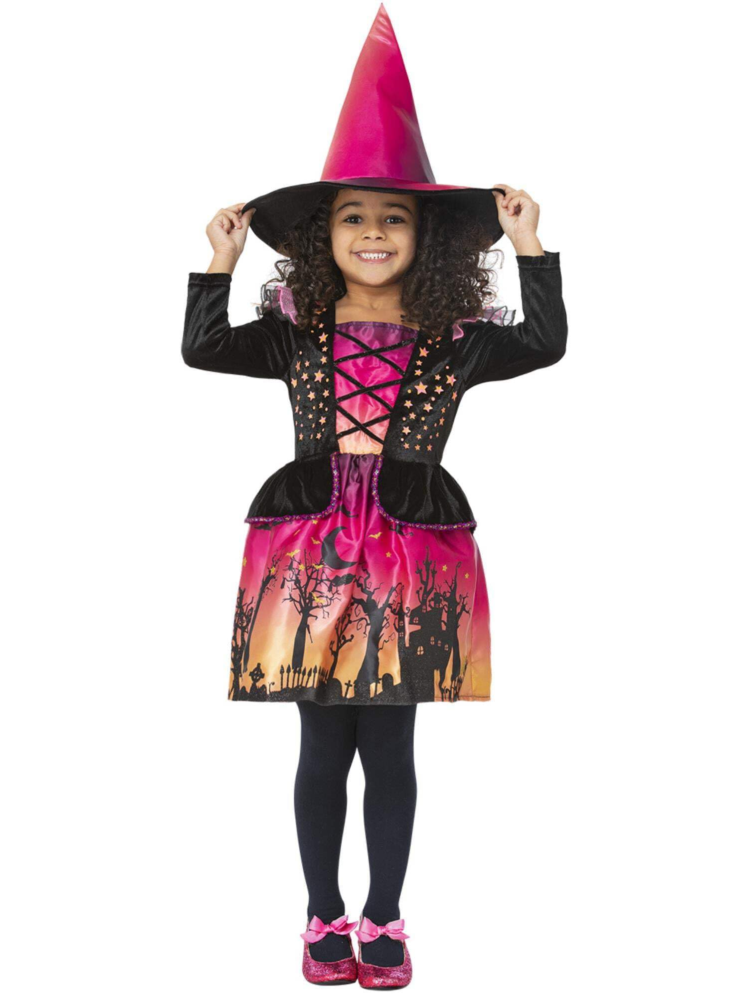 Smiffys Sunset Witch Costume Dress & Hat with Ombre Print, Halloween Child Fancy Dress, Witch Dress Up Costumes