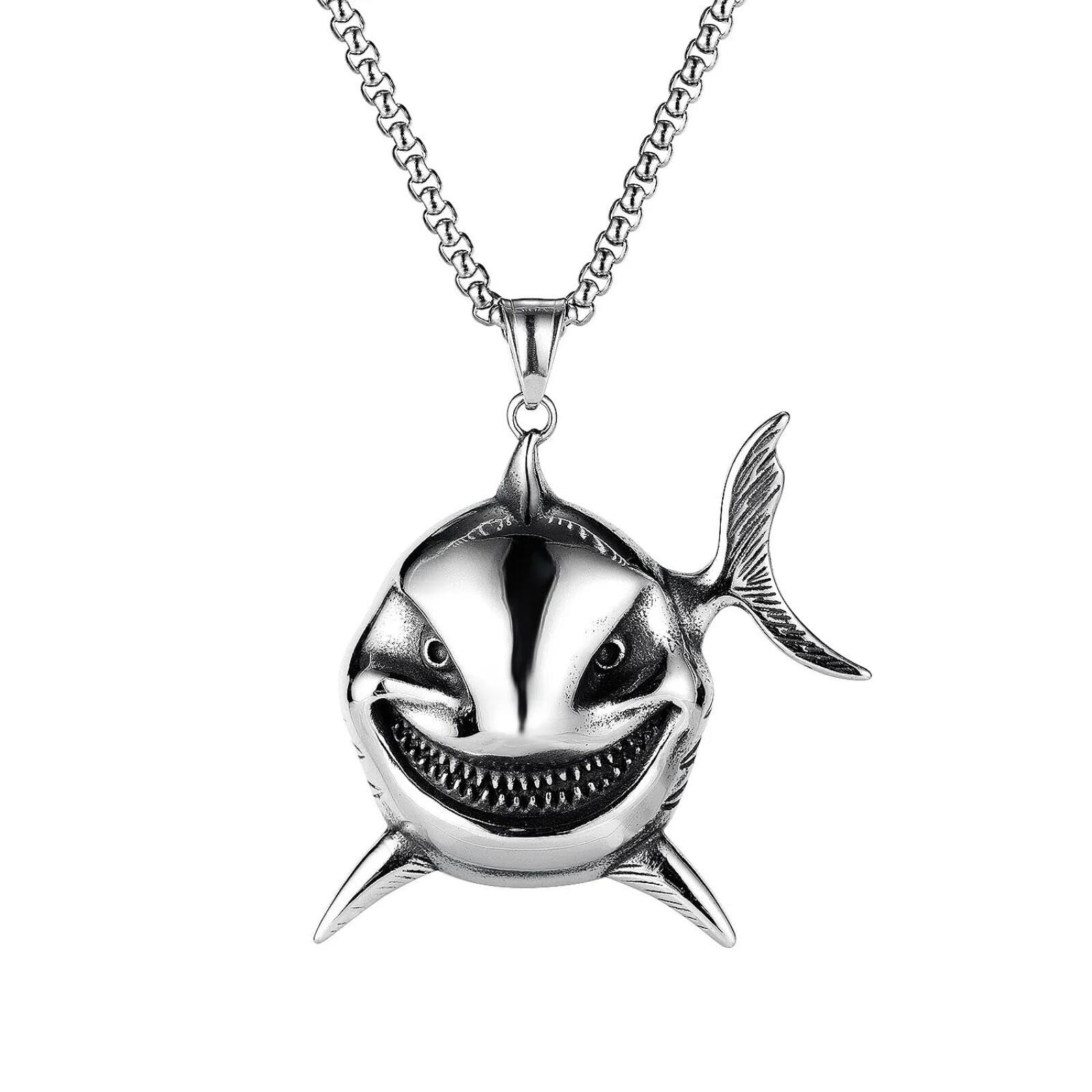 Collier breloque requin féroce en métal punk ultra résistant - 7