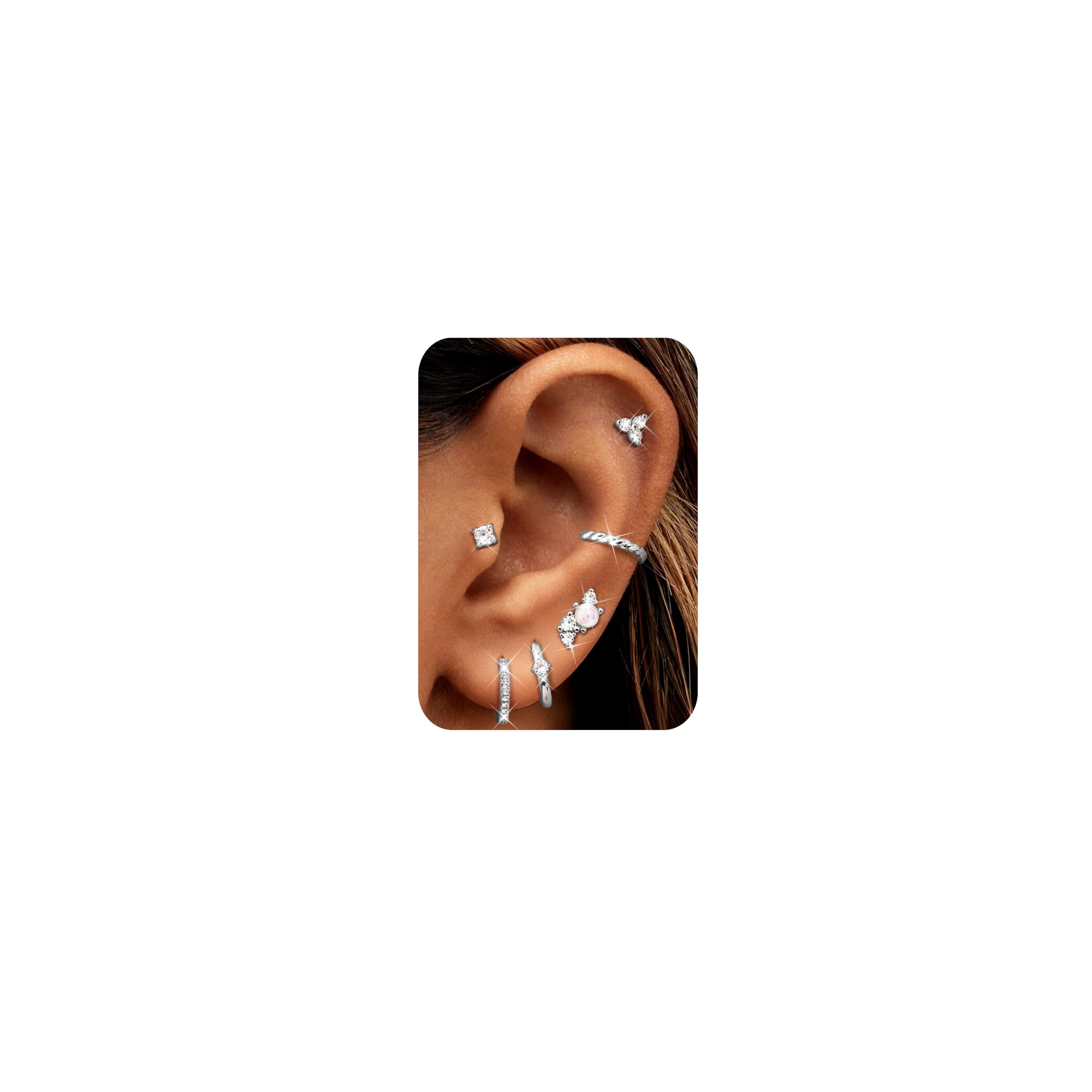 Roheafer Ohrringe Set - 3-4 Paare 925 Sterling Silber Ohrrin