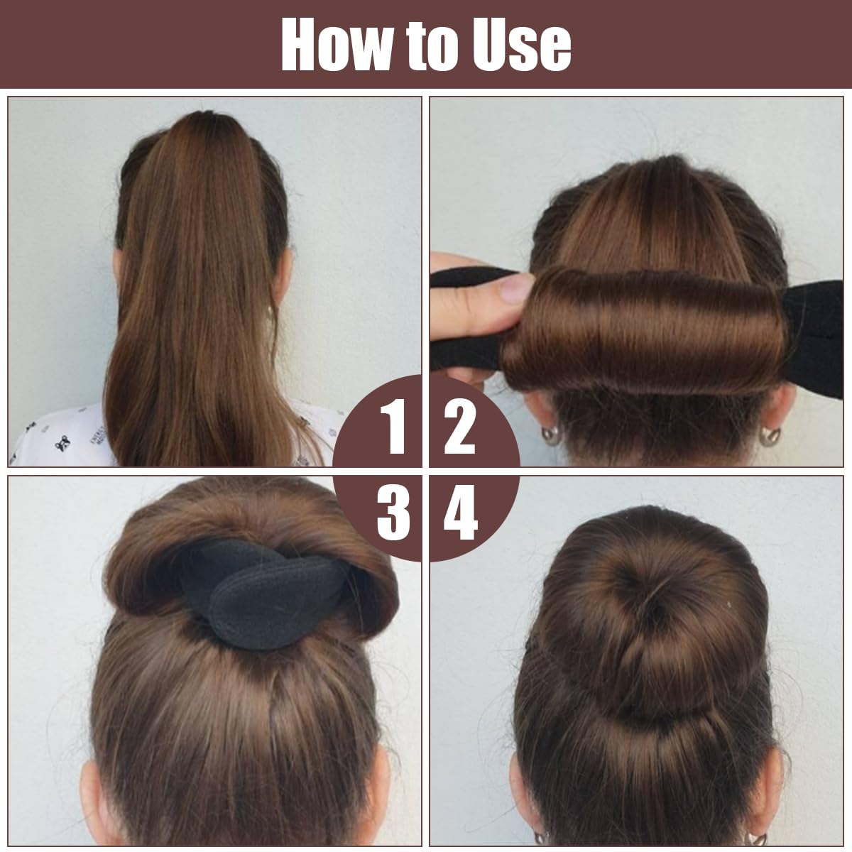 6 sztuk magicznych koków do włosów, Hair Bun Maker, ulepszone klipsy gąbkowe do włosów, maker koków do włosów, stylizacja włosów donut bun, dla kobiet i dziewcząt (3 duże 3 małe) (czarny, biały