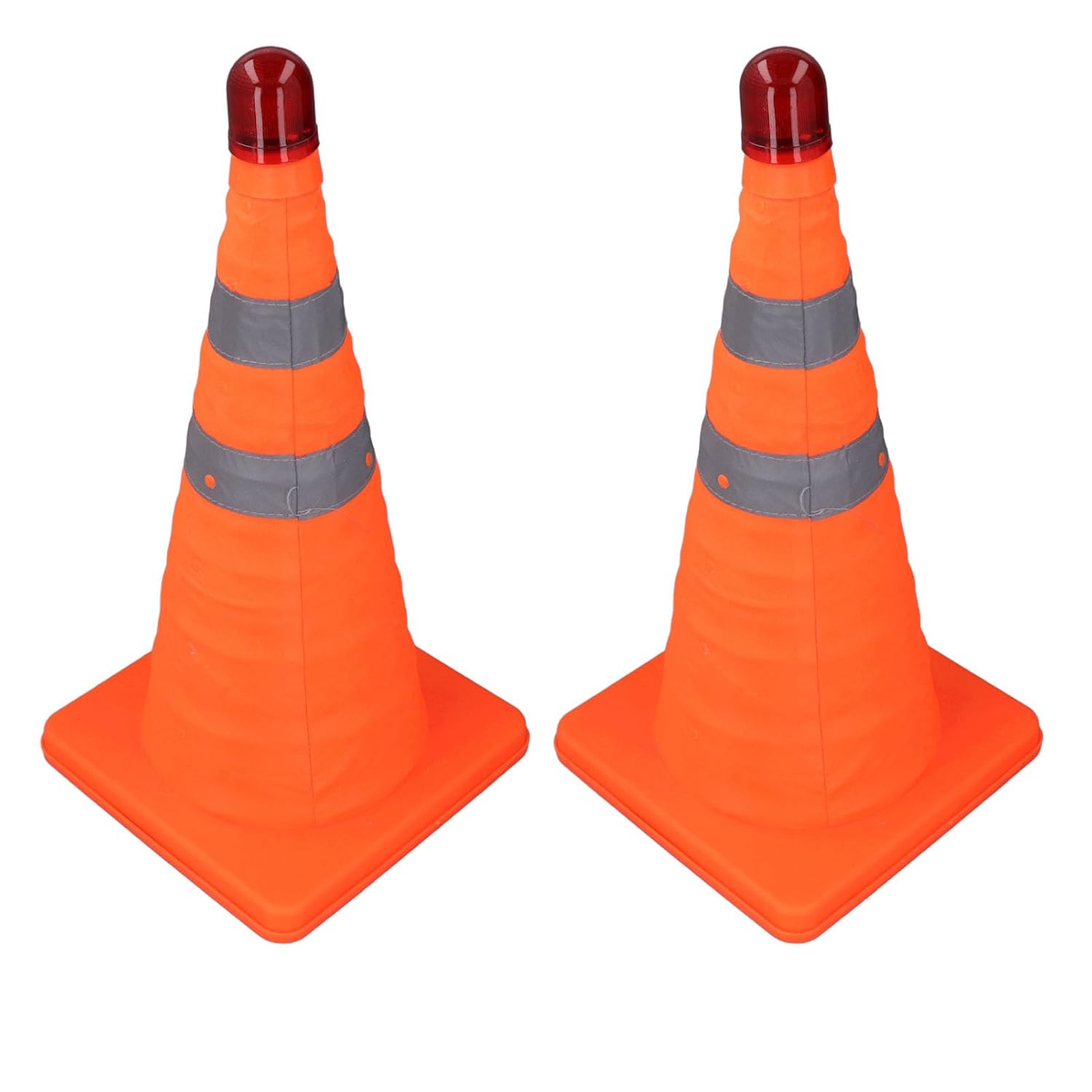 2Pcs 17.7 Inch Collapsible Reflective Traffic Safety Cones Emergency Road Safety Cones with Warning Lights for Parking Lots Roadside Construction Sites