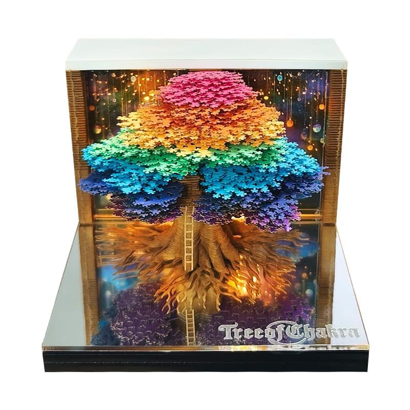 3D Time Piece Kalender 2026 3D Blühende Bauminsel Abreißen Mini Tischkalender Memo Notizblock LED Block mit Schreibtischlicht