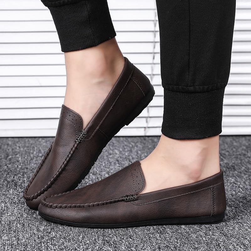 Mens Loafers Shoe Round Toe Vegan Leather Loafer Shoes Comfortable Resistant Flat Heel Walking Slip On3