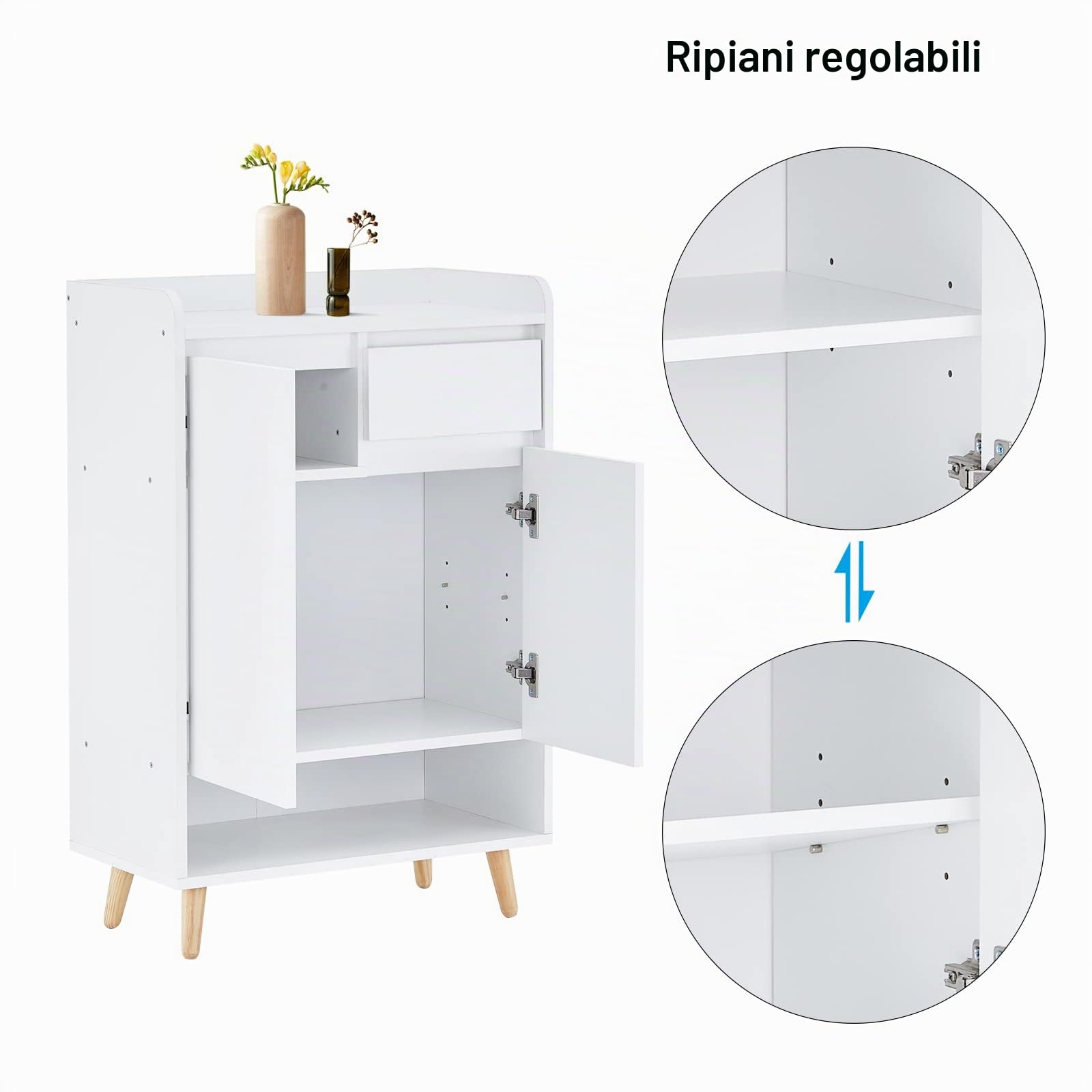 LEMROE Scarpiera in legno con 2 ante, organizer portascarpe a 5 livelli con 1 cassetto e 5 ripiani, scarpiera per corridoio, bianco, larghezza 60 cm