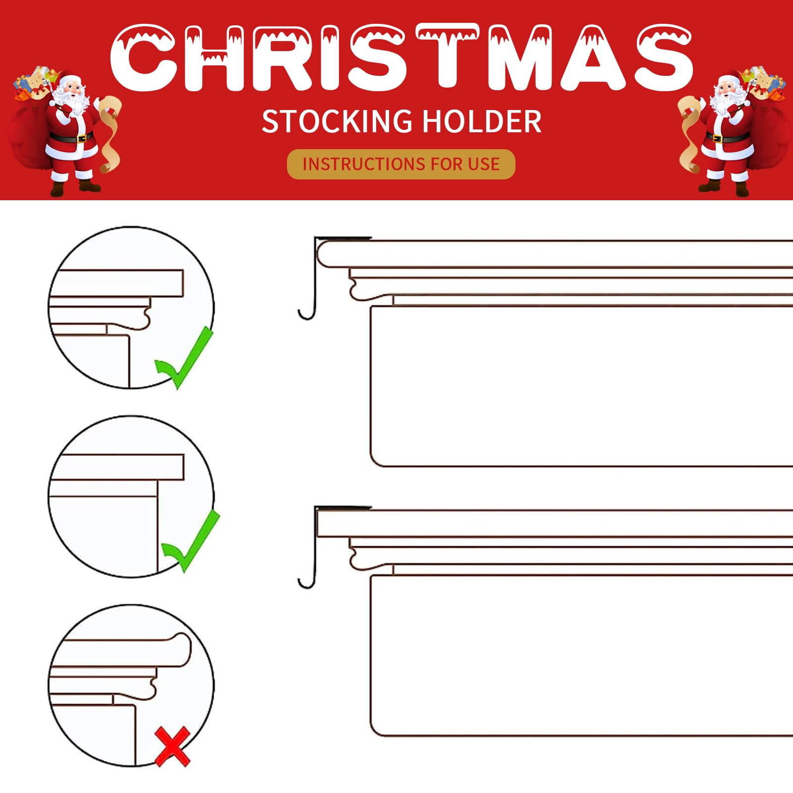 Set di 6 Ganci in Metallo con Motivo Natalizio Supporto per Calza di Natale Decorazioni Natalizie Ganci di Natale Porta Calze, Babbo Natale Pupazzo di Neve Alce Albero di Natale Supporti (Argento)