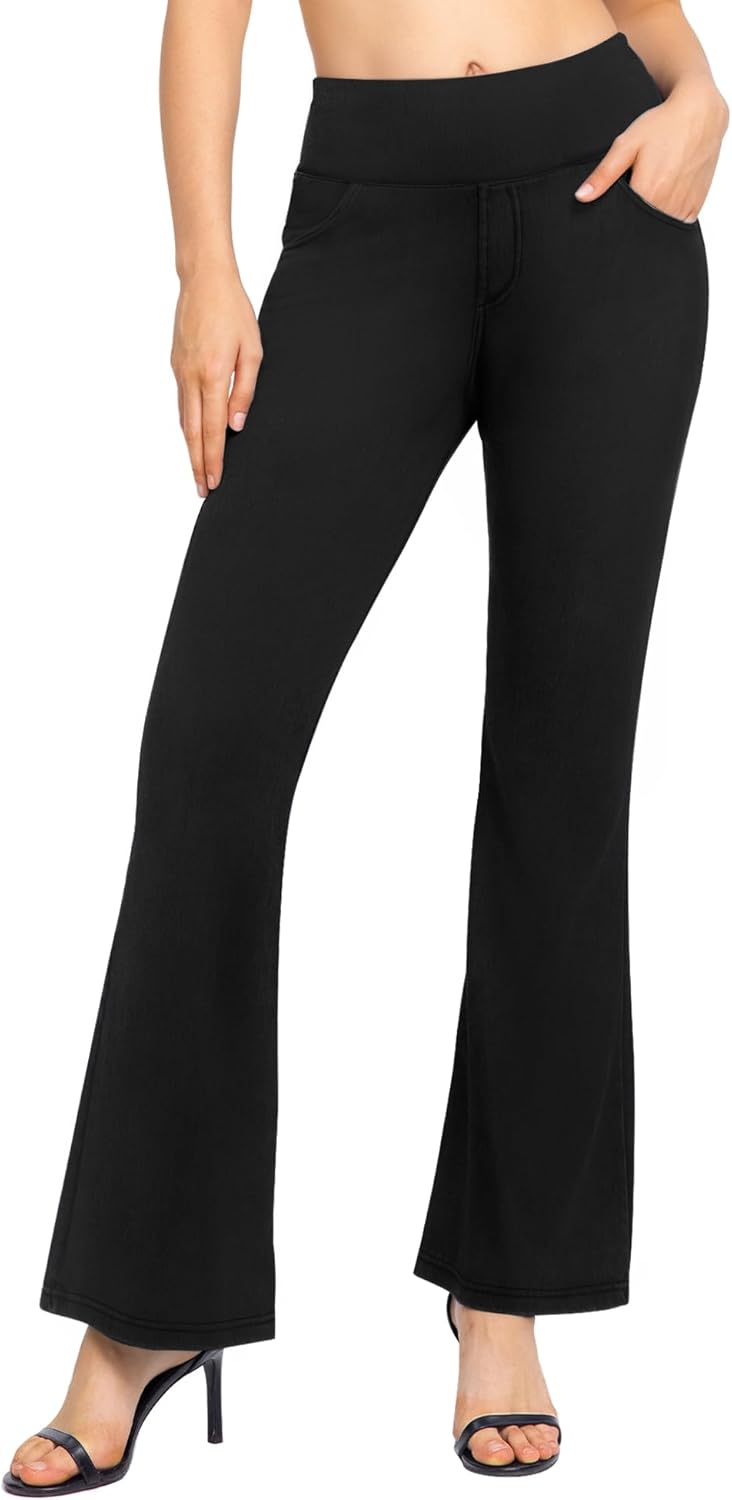 CLOZOZ Flared Jeans for Women High Waisted Stretchy Pull On Bell Bottom Flare Leggings with Pockets 31" Inseam XX-Large Black