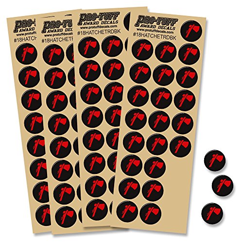 20-Mil Thick Vinyl Hatchet Helmet Award Decals Set (100 Decals) (Red on Black)