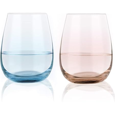 Colored Stemless Wine Glasses Set of 2, Vibrant Wine Glasses 15 Oz , Great Gift for Men Women Friends Couples Families, Ideal for Weddings, Anniversary, Party, BBQ (Blue Orange)
