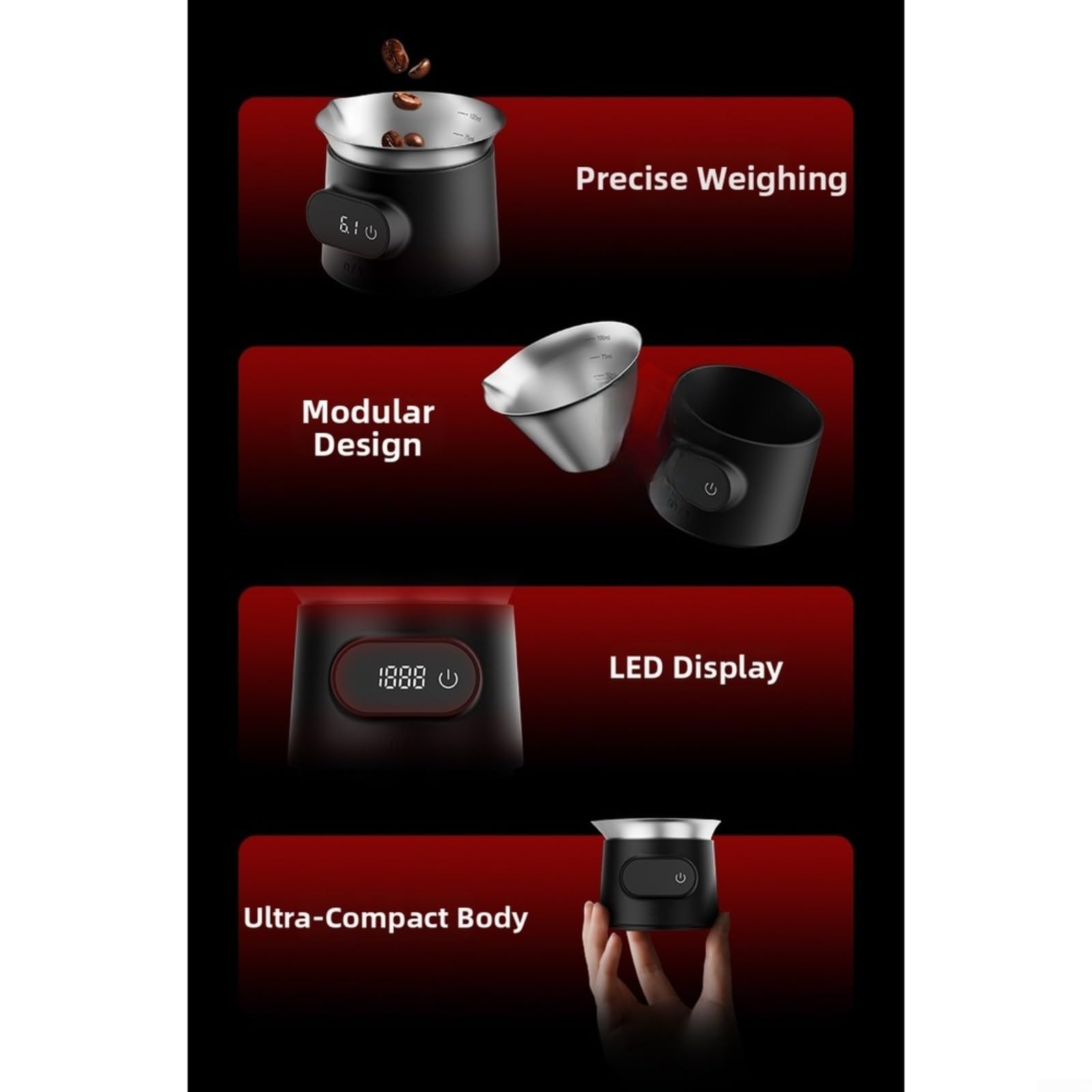 Digitale Espresso-Kaffee-Waage mit 100 ml Tropfbecher, 0,1 g Präzisions-LED-Anzeige zum Brauen