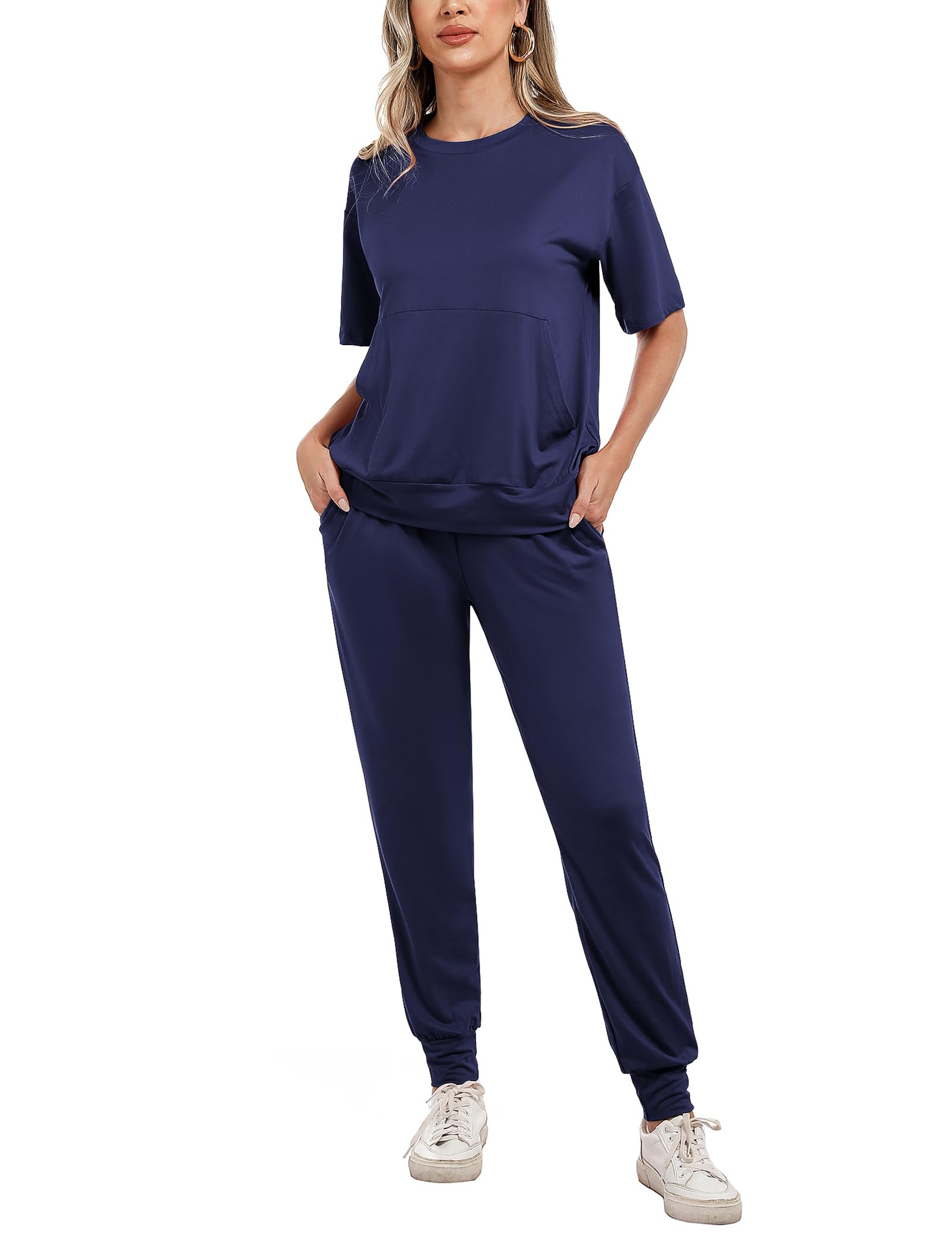 Irevial Sportivo Donna Completo,Completi Sportivi Donna Due Pezzi, Tuta Donna Sportiva Estiva, T-Shirt & Pantaloni Casual, Elegante Tuta Donna Ginnastica per Jogging, Training, Casa, Fitness