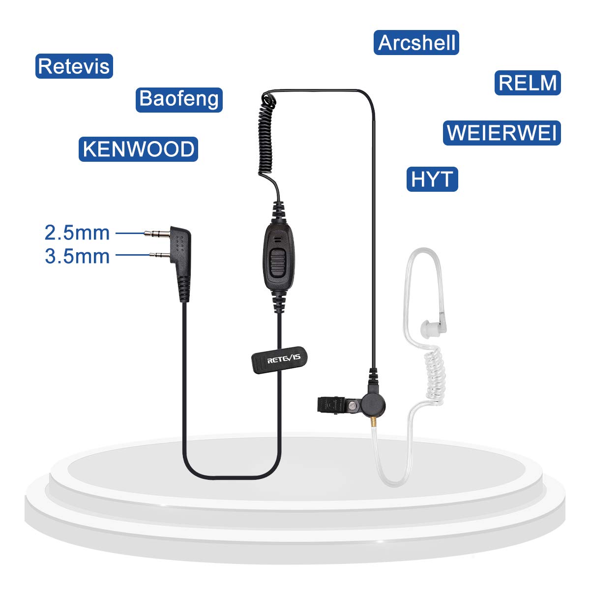 Retevis EEK009 Walkie Talkie Auricolare di Sorveglianza con Bobina Tubo Acustico Nascosto 2 pin Compatibile eSYNiC RT24 RT27 RT668 RT619 10 Pezzi