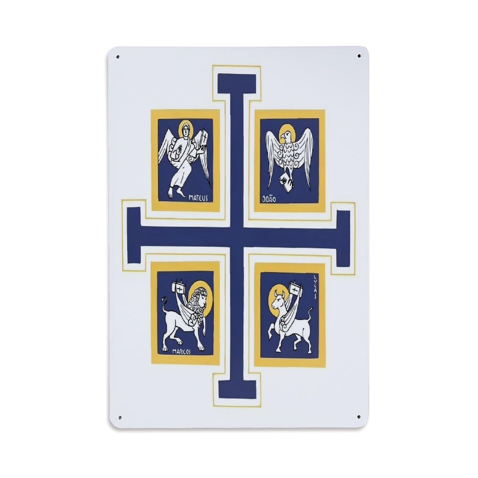 Jdfenggu Vintage Cross With Four Evangelist Symbols Retro Metal Tin Sign, Decor Art Poster For Bar, Home, Man Cave, Kitchen, Laundry Room Gift 8X12inch