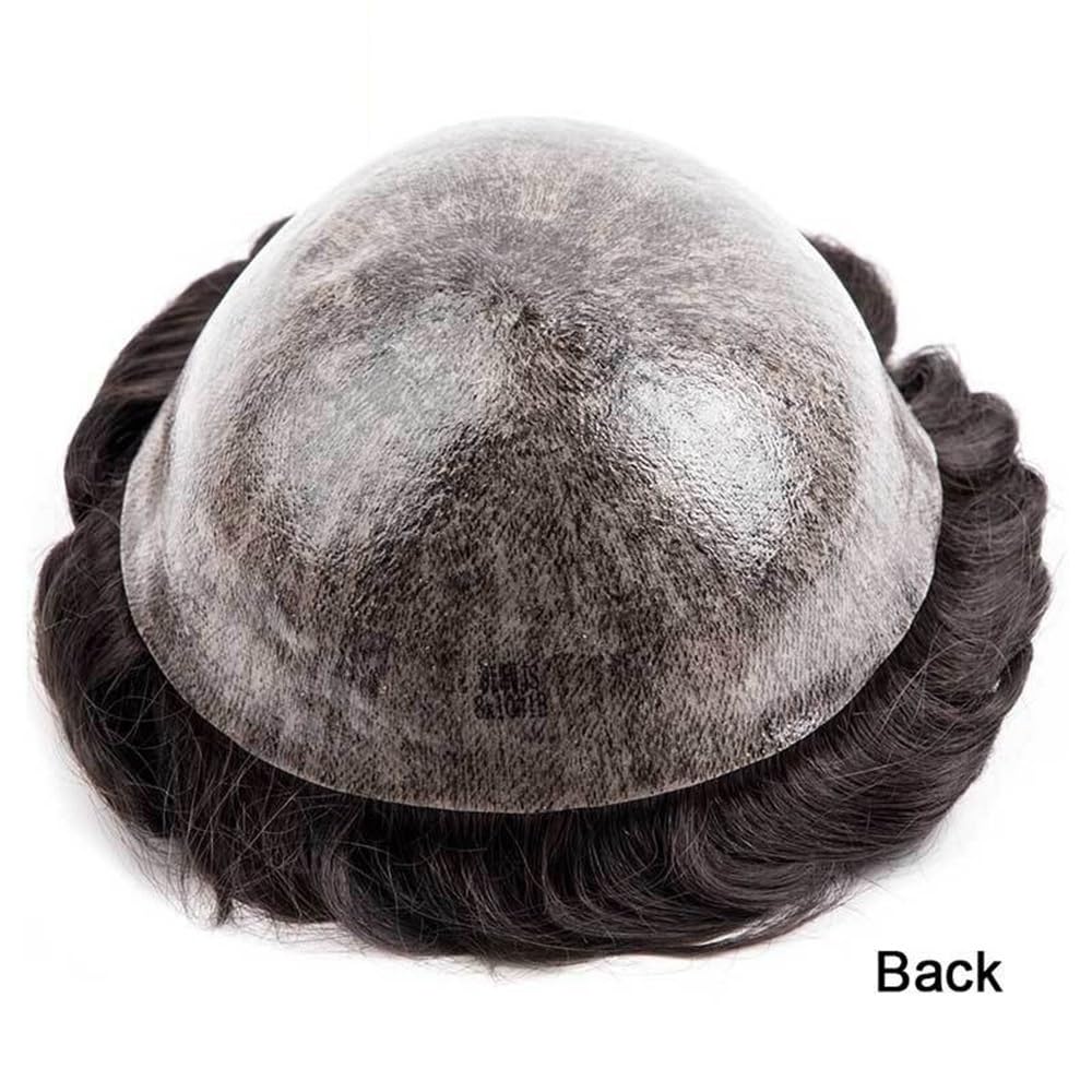 Men's Toupee #2 Marrone 0,12-0,14 mm Pelle PU Intera Capelli Umani Maschili Toupee for Protesi di Capelli da Uomo(6x8)
