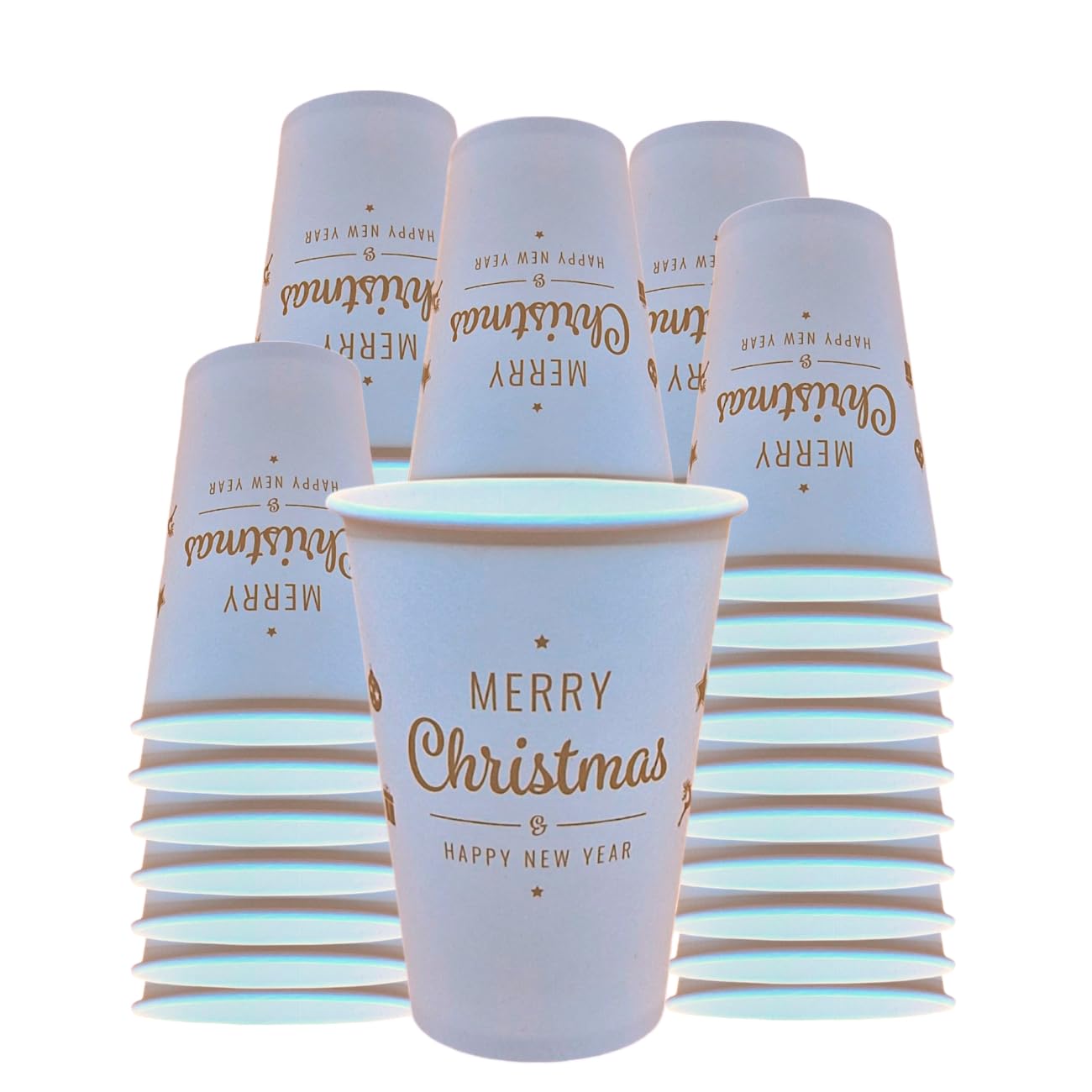Mecup Bicchieri in Carta Natalizi, Bicchieri Monouso Biodegradabili, 500 Pezzi, Tazza Caffè di Natale 200 ml, Usa e Getta, Per Bevande Calde e Fredde, Fantasia Natalizia. Fantasia: Bianco