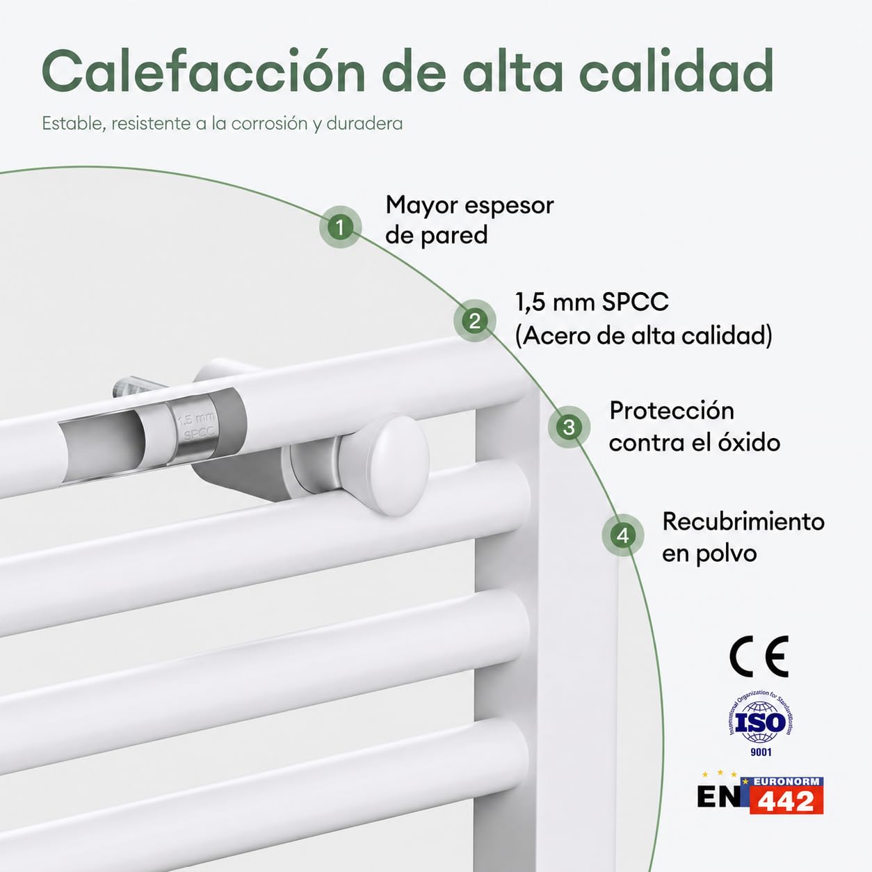 Mai & Mai Radiador de Baño Toallero Eléctrico Bajo Consumo 140x50cm Calentador Horizontal Calefacción Eléctrica Blanco con Elemento Calefactor Eléctrico 800W