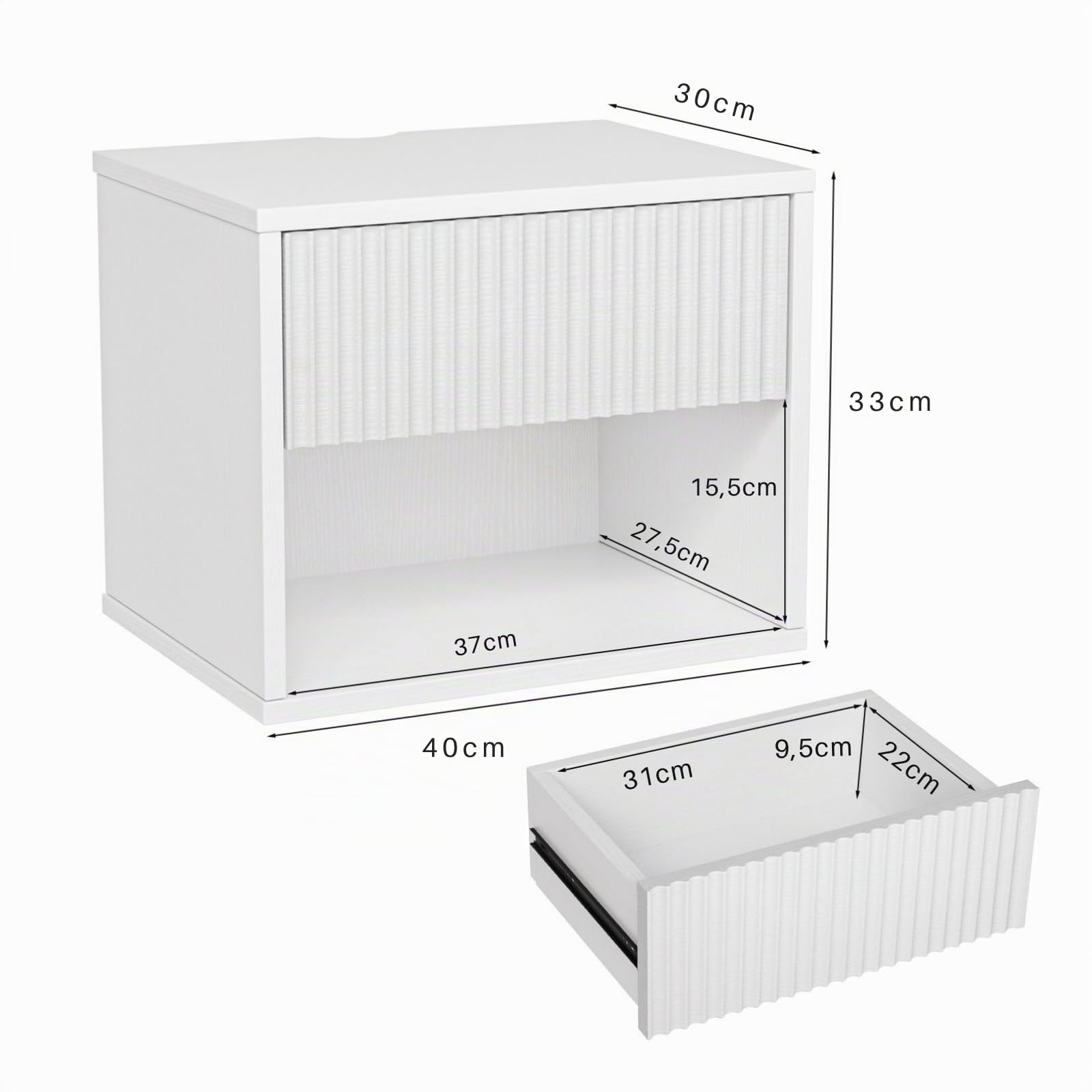 LEADZM Nachttisch Hängend 2er Set, Nachtschrank 40x30x33cm Weiß | Wandregal mit 1 Schublade 1 offenem Fach Wandmontage für Schlafzimmer,Wohnzimmer