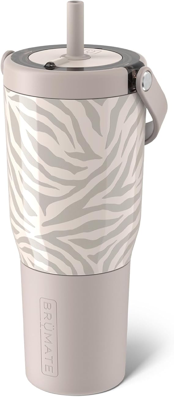 BruMate Resa 35oz 100% Leakproof Travel Tumbler with Handle & Straw | Flexible SoftSip Straw | Silicone Sleeve for Durability | Stainless Steel | Cup Holder & Travel Friendly Water Bottle | (Zebra)