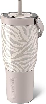 BruMate Resa 35oz 100% Leakproof Travel Tumbler with Handle & Straw | Flexible SoftSip Straw | Silicone Sleeve for Durability | Stainless Steel | Cup Holder & Travel Friendly Water Bottle | Zebra