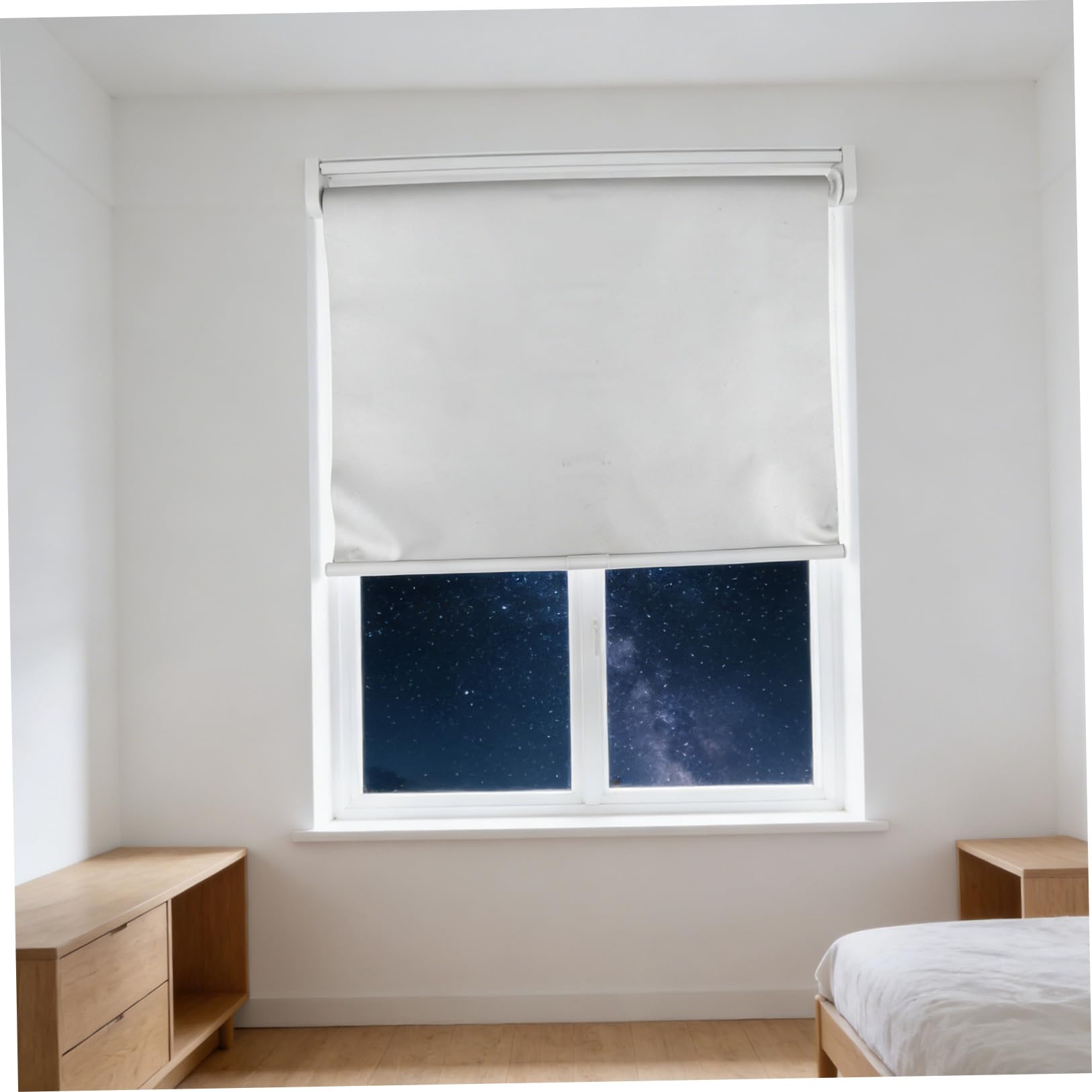 Garneck Tenda Rullo Oscurante senza Corda, Tenda Rullo Termica Isolante, Bianca, in Poliestere e Metallo, per Porte e Finestre, Controllo Luce, Casa Ufficio, Camera da Letto, e Animali