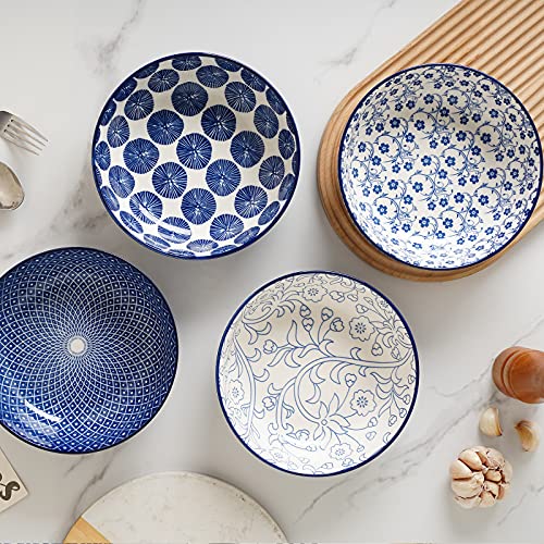 Selamica Ceramic 30 Ounce Large Pasta Bowls 8 Inch Serving Bowls Wide And Shallow Microwave Dishwasher Safe Bowls Set Of 4, Vintage Blue #TOP7