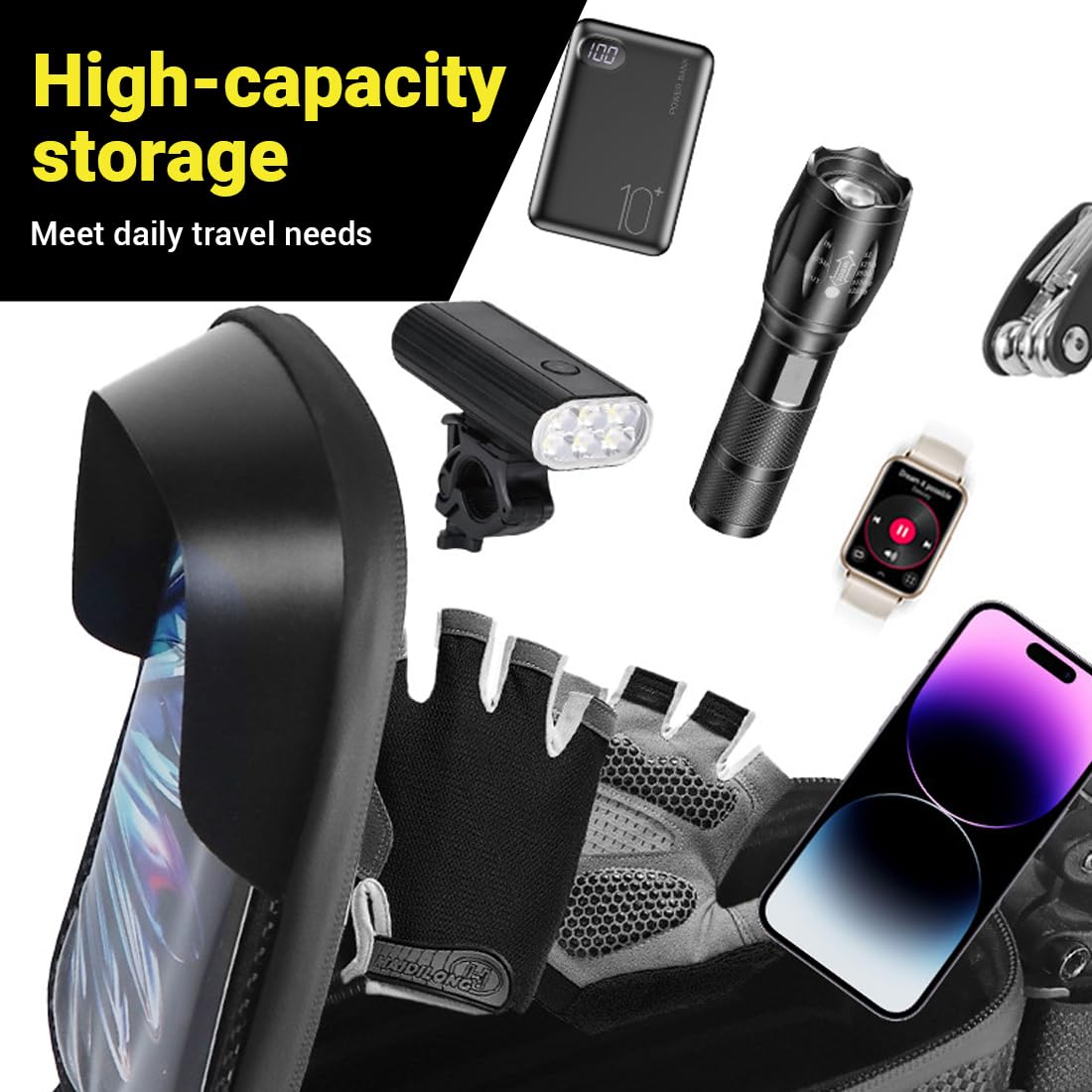 Borsa Bici Telaio Sgancio Rapido, Borsa Bici Telaio Impermeabile, con Visiera Parasole, orta Telefono Bici Portabilità, Borsello Bici Touchscreen per Smartphone Fino a 6,8'', Accessori Bici MTB