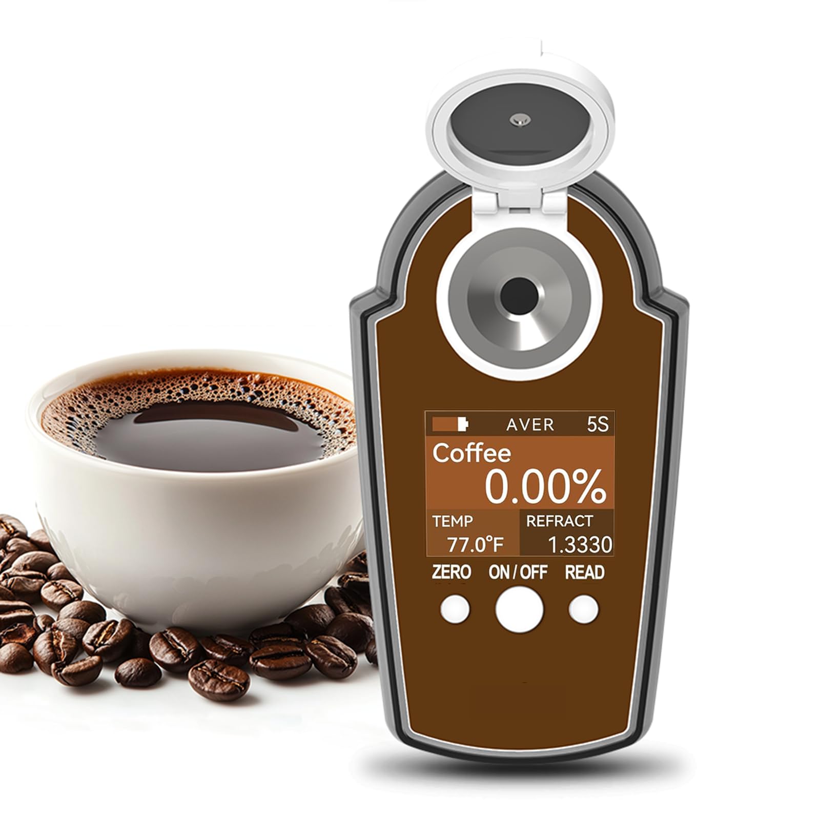 Digitales Kaffeemessgerät Densitometer - 0~25% Konzentrationstester mit ATC-Funktion, testet bis zu zehn Mal hintereinander, ideal für Röster und Kaffee-Enthusiasten
