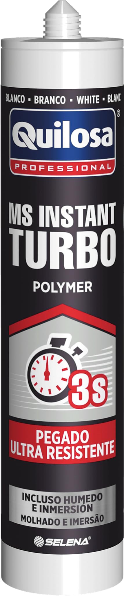 Quilosa MS Instant Turbo, Adhesivo Polímero Profesional, Blanco, 280ml, Ultra Resistente, Pegado Instantáneo en 3 Segundos, Resistente al Agua, para Carrocería Industrial y Construcción