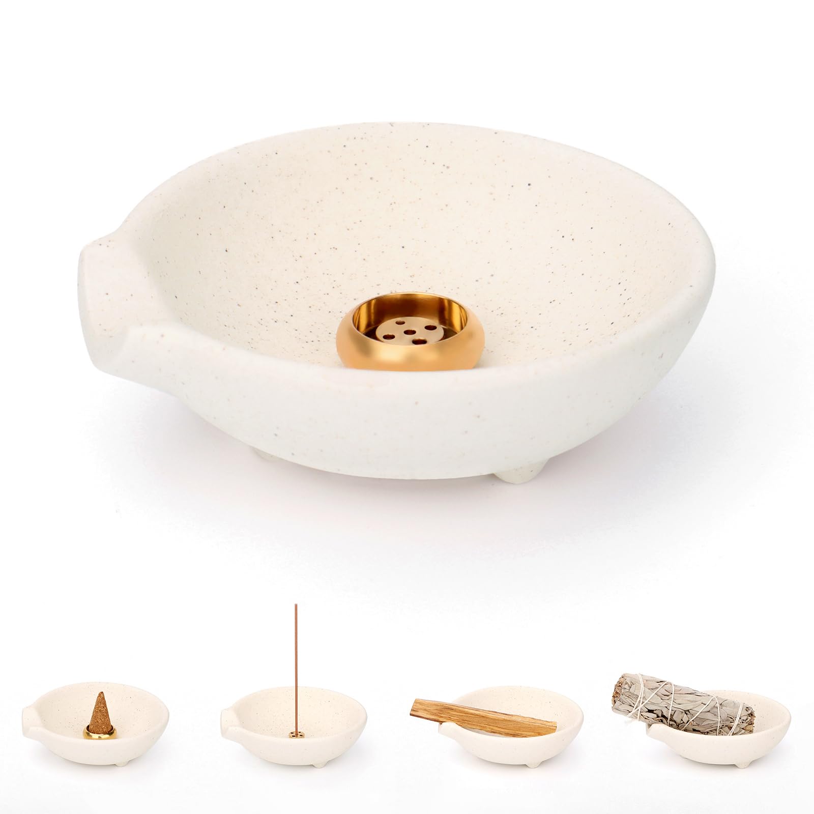 Uchwyt na kadzidełka na patyczki stożkowe szałwia Palo Santo 4 w 1 uchwyt na kadzidełka z łapaczem popiołu nowoczesna ceramiczna miska na kadzidełka do oczyszczania domu medytacji