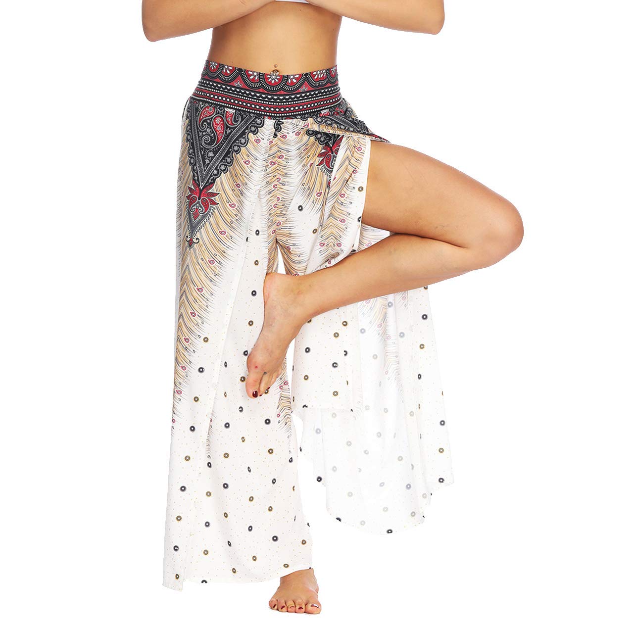 Plustrong Womens Slit Wide Leg Pants Casual Hippie Beach Boho Pilate Flowy Palazzo Yoga Pants