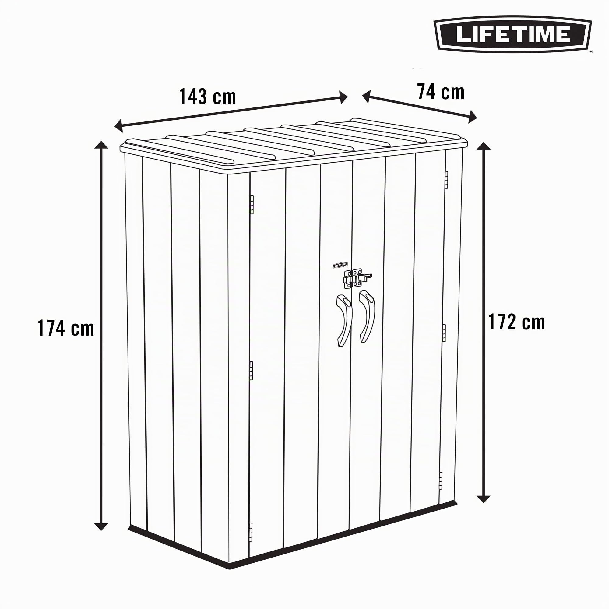 LIFETIME Armario Exterior Vertical Rough Cut™ 1.500 L, Polietileno HDPE, con Suelo, Doble Puerta con Cierre para candado, Estructura Reforzada, estantes Interiores, Resistente a la Intemperie (92315)