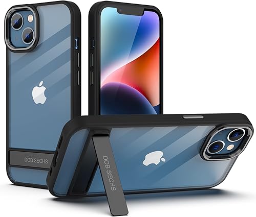 DOB SECHS Funda de metal con función atril para iPhone 14 Plus de 6.7 pulgadas, funda protectora transparente para iPhone 14 Plus para hombres y