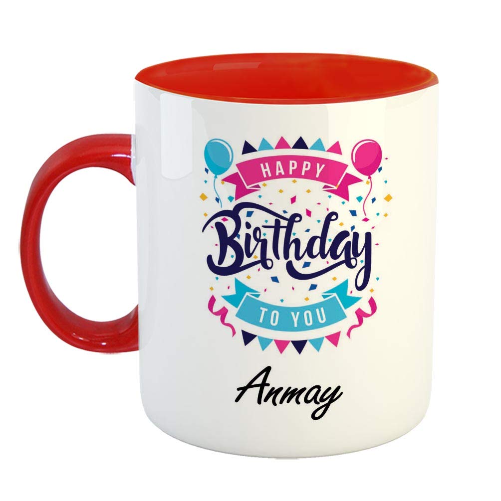 FABTODAY Ceramic Coffee Mug - Best Personalised Gift for Birthday, Color - Red, Name - Anmay