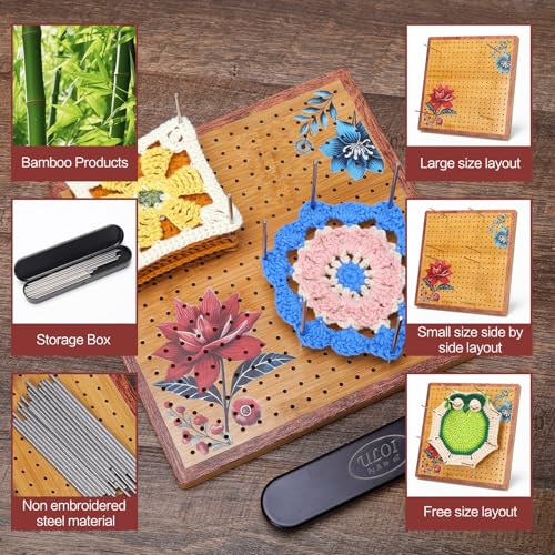 Image of 10 inchCrochet Blocking Board - Upgraded Style with 4 Tension Rods and 20 Pegs - Blocking Boards for Crochet Projects, Ideal for Granny Square Card Deck Users (Crimson)