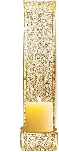 Miniatura 5 de Candelabro de pared con solución de estanterías, hueco dorado, tallado exquisitos detalles, portavelas de pared de metal para sala de estar,