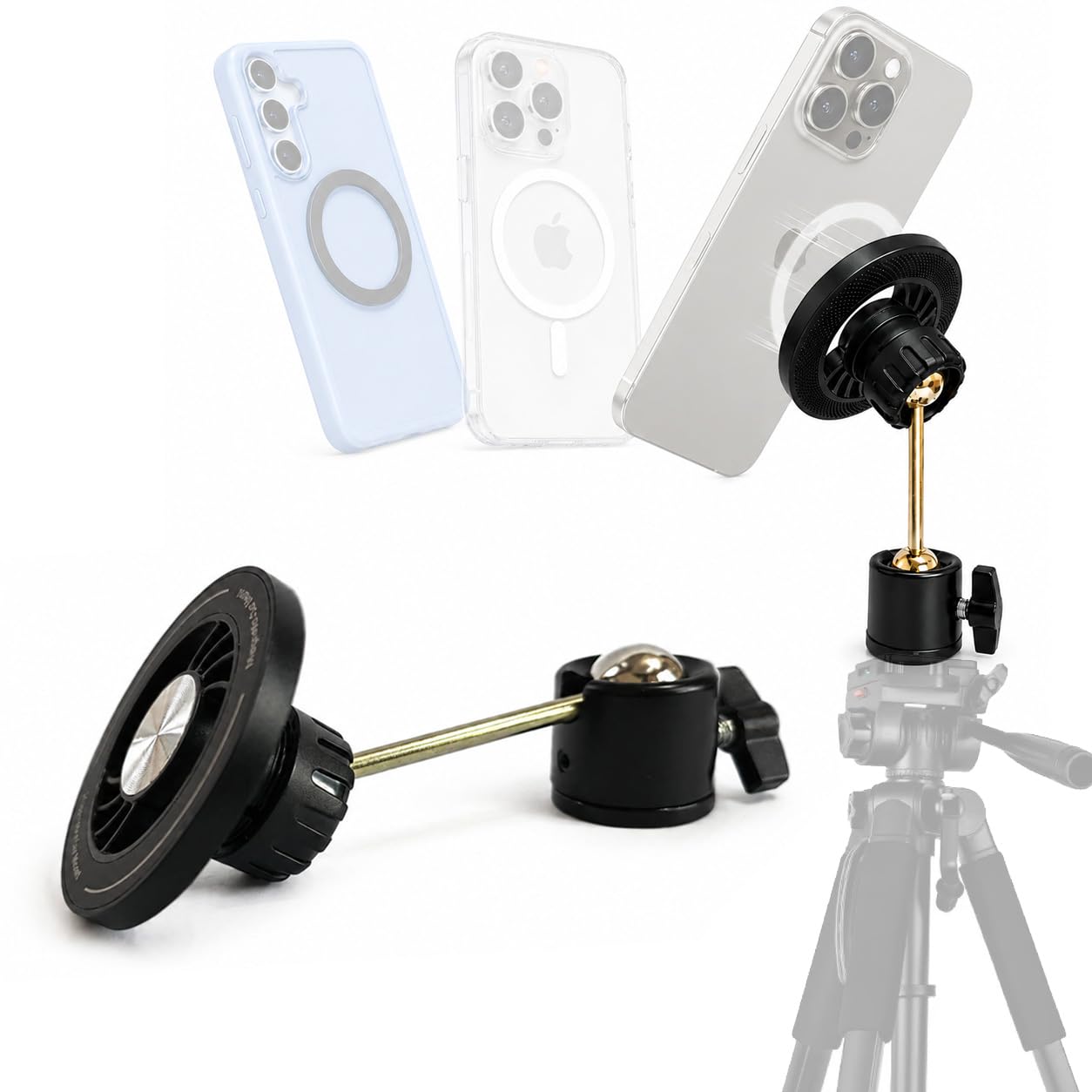 BROLAVIYA Magnetic Phone Holder with 1/4" Interface Thread, Adjustable Ball Head, MagSafe Compatible Tripod Adapter, 360° Rotation, for Tripods, Monopod & Camera and Ring Light Accessories-image-25