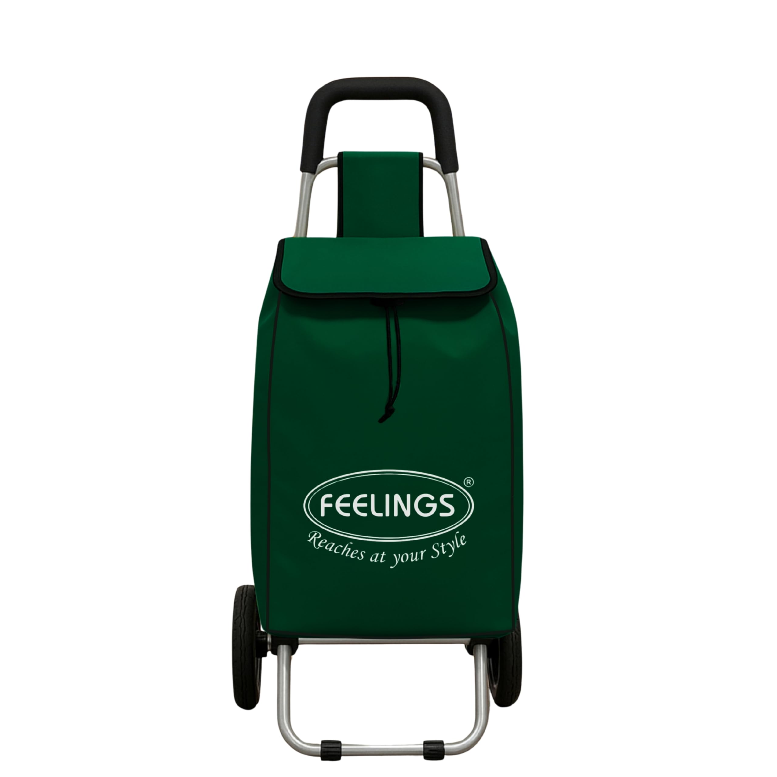 FEELINGS Shopping Trolley | Foldable & Portable Fabric Luggage Bag with Wheels – Green