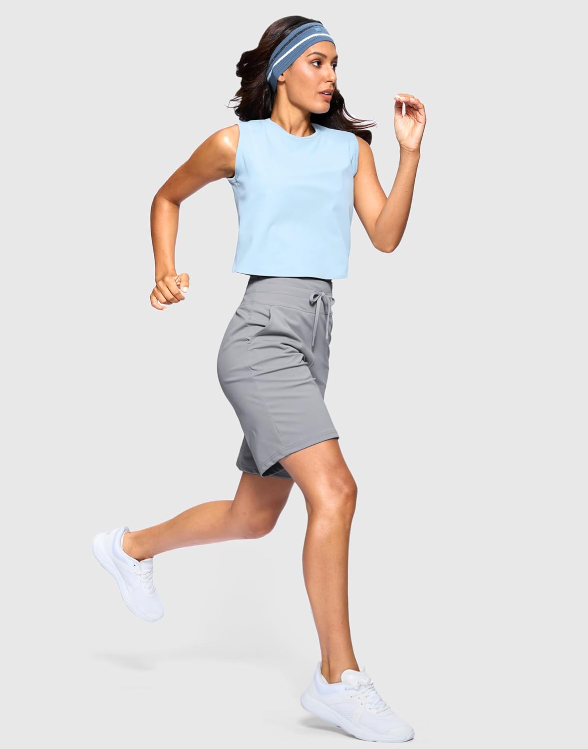 SANTINY Women's Bermuda Long Shorts with Pockets Drawstring High Waisted Athletic Knee Length Shorts Walking Casual Workout - Image 6