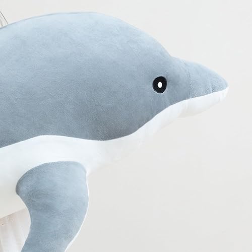 Miniatura 3 de Kekeso Muñeca de delfín gigante de peluche, suave almohada de ballena para abrazar, almohada de delfín de peluche para niños y niñas (gris, 100 cm