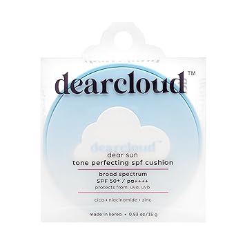 dearcloud Dear Sun Perfecting SPF Cushion Color Adapting Sunscreen, Korean Sunscreen SPF 50+ .53 oz