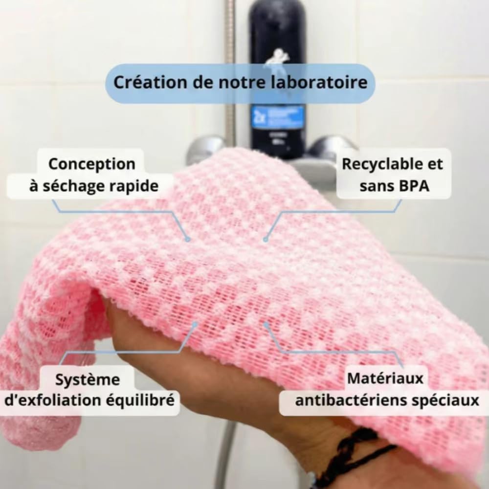 Serviette de douche exfoliante antibactérienne - Inovia, Doux et confortable, Durable - Pour Hommes and Femmes