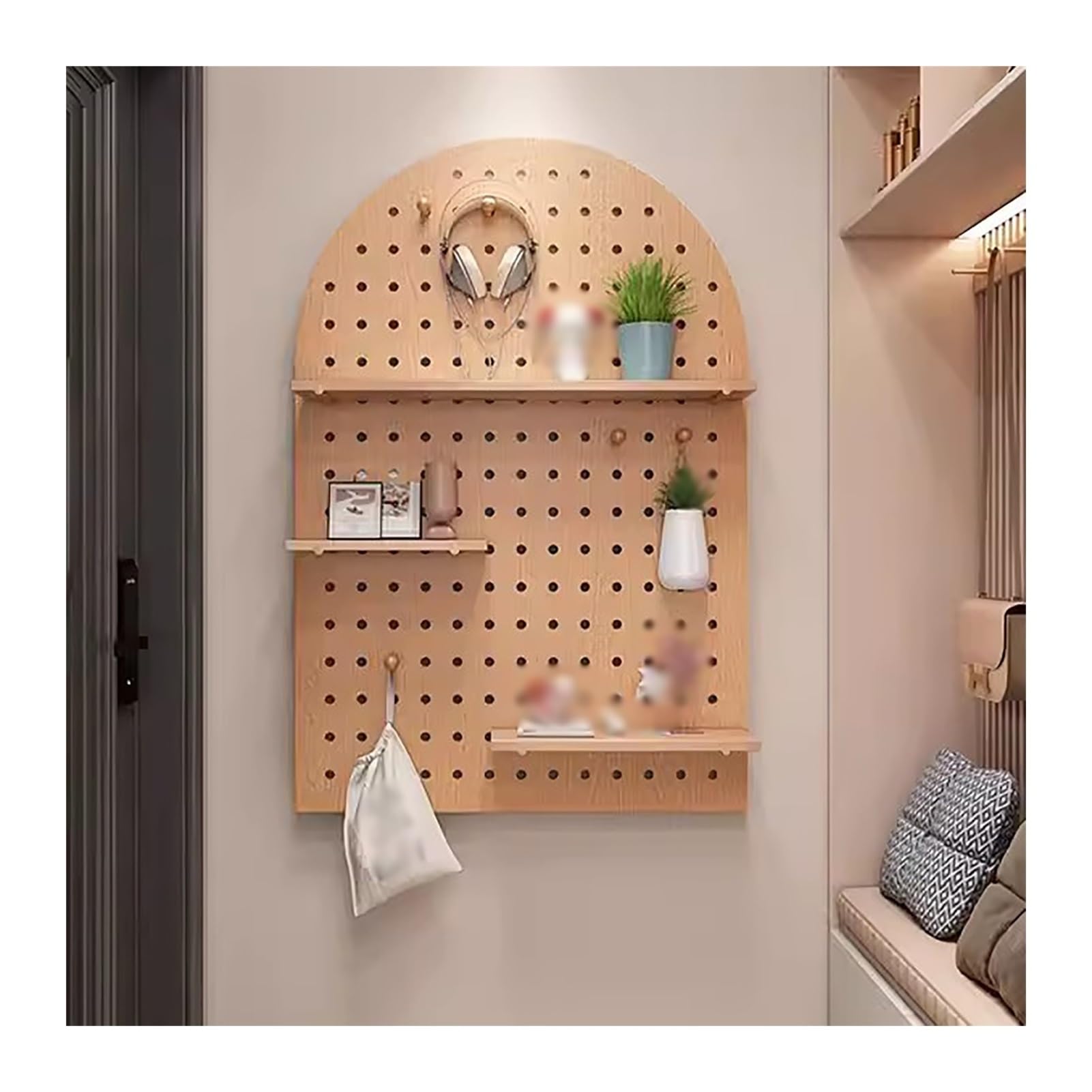 Jasnobrązowy zestaw paneli wtykowych – 40 x 60 cm duży organizer ścienny z drewna, idealny do przechowywania w domowym biurze, montowana na ścianie, uniwersalny organizer na tablicę wtykową, do