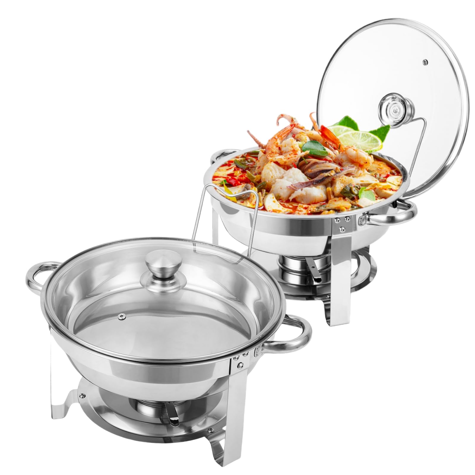 HSDYGDE 2-Pack 5QT Round Stainless Steel Chafing Dishes - Buffet Warmers With Fuel Holder For Catering, Weddings, Events - View #9