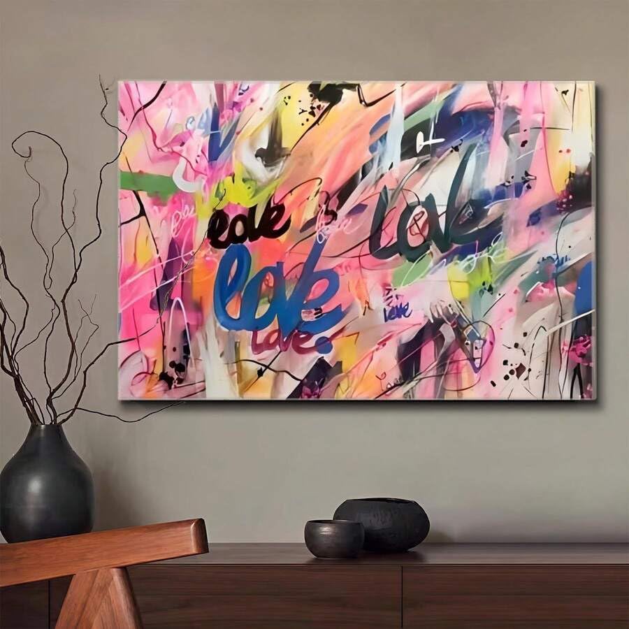 Tableau abstrait avec texte graffiti moderne peinture murale sans cadre