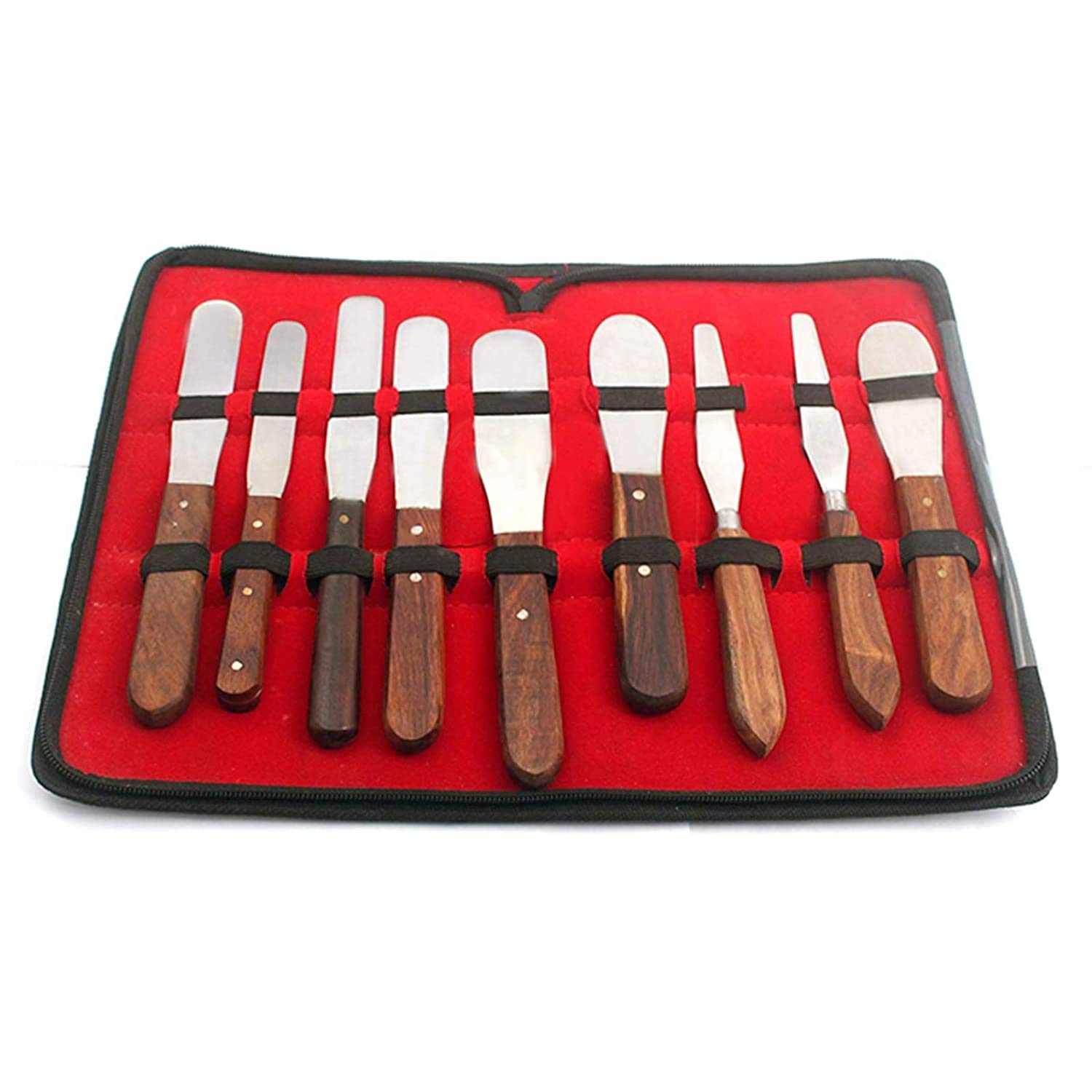 Laja Imports New Premium Grade Stainless Steel Set Of 9 Pieces Dental Mixing Spatula Plastic Alignate Mixing-Wooden Handle for Educational Use